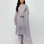 3 PIECES - Embroidered shirt with touser & embroidered chiffon dupatta