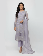 3 PIECES - Embroidered shirt with touser & embroidered chiffon dupatta