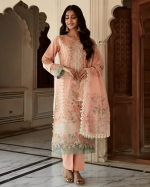 3 PIECES - Embroidered Shirt with trouser & Printed dupatta