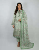 3 PIECES - Embroidered shirt with trouser & printed dupatta