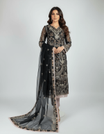 3 PIECES - Organza embroidered shirt with printed raw silk, along with embroidered dupatta and trouser