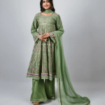 3 PIECES - Embroidered anarkali frok with gharara pant & embroidered dupatta