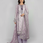 3 PIECES - Embroidered chiffon printed shirt with Malai gharara & printed chiffon dupatta