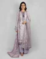 3 PIECES - Embroidered chiffon printed shirt with Malai gharara & printed chiffon dupatta