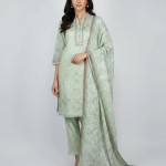 3 PIECES - Embroidered Printed shirt with trouser & Printed Dupatta