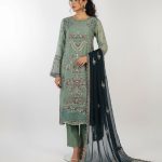 3 PIECES - Embroidered Chiffon Shirt with malai trouser & chiffon embroidered dupatta