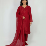 3 PIECES - Hand Emb shirt with trouser & Chiffon Emb dupatta