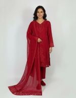 3 PIECES - Hand Emb shirt with trouser & Chiffon Emb dupatta