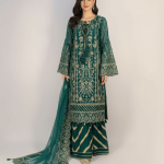 3 PIECES - Embroidered organza shirt with malai gharara & embroidered organza dupatta