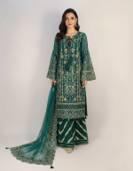 3 PIECES - Embroidered organza shirt with malai gharara & embroidered organza dupatta
