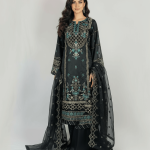 3 PIECES - Embroidered organza shirt with silk trouser & Embroidered organza dupatta