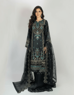 3 PIECES - Embroidered organza shirt with silk trouser & Embroidered organza dupatta