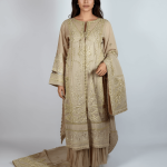 3 PIECES - Hand embroidered shirt with crush gharara & embroidered organza dupatta