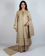 3 PIECES - Hand embroidered shirt with crush gharara & embroidered organza dupatta