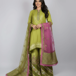 3 PIECES - Embroidered Malai Top with Printed embroidered gharara along with embroidered duapatta