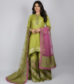 3 PIECES - Embroidered Malai Top with Printed embroidered gharara along with embroidered duapatta