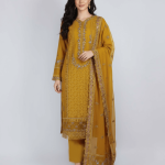 3 PIECES - Chiffon embroidered shirt with plain trouser & embroidered chiffon dupatta