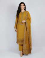 3 PIECES - Chiffon embroidered shirt with plain trouser & embroidered chiffon dupatta