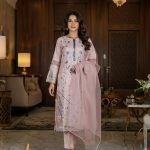 3 PIECES - Embroidered shirt with trouser & Printed dupatta