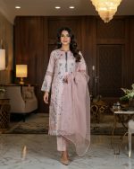 3 PIECES - Embroidered shirt with trouser & Printed dupatta