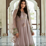 3 PIECES - Embroidered angrakha frok with gharara pant & dupatta