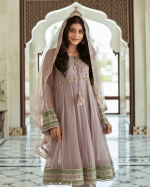 3 PIECES - Embroidered angrakha frok with gharara pant & dupatta