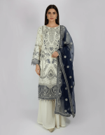 3 PIECES - Embroidered shirt with gharara pant with embroidered dupatta