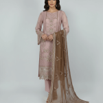 3 PIECES - Embroidered shirt with trouser & along with embroidered chiffon dupatta