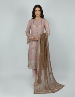 3 PIECES - Embroidered shirt with trouser & along with embroidered chiffon dupatta