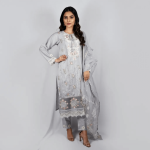 3 PIECES - Embroidered shirt with trouser & embroidered dupatta