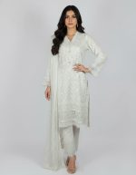 3 PIECES - Embroidered Chiffon Shirt with trouser & Embroidered Dupatta