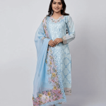 3 PIECES - Embroidered Shirt with trouser & Printed embroidered Dupatta