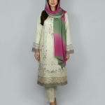 3 PIECES - Embroidered Shirt with trouser & Chiffon Dupatta