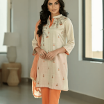3 PIECES - Embroidered Shirt with Gota Hand work along with trouser & chiffon Dupatta
