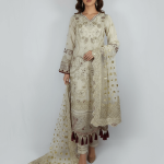 3 PIECES - Hand embroidered shirt with gharara style bottom along with embroidered organza dupatta