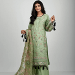 3 PIECES - Hand embroidered shirt with gharara bottom along with embroidered & printed organza dupatta