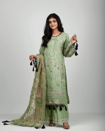 3 PIECES - Hand embroidered shirt with gharara bottom along with embroidered & printed organza dupatta