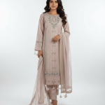 3 PIECES - Hand Emb shirt with malai bell bottom & machine net dupatta