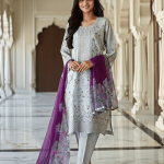 3 PIECES - Printed Embroidered Shirt with Trouser & Printed Dupatta