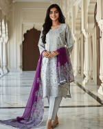 3 PIECES - Printed Embroidered Shirt with Trouser & Printed Dupatta