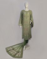 3 PIECES - Hand Emb shirt with malai trouser & Emb chiffon dupatta - Image 2