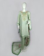 3 PIECES - Hand Emb Shirt with Farshi Shalwar & Printed Munarch Dupatta - Image 2