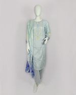 3 PIECES - Hand Embroidered Shirt with trouser Printed Dupatta - Image 2