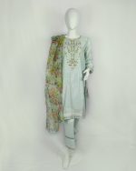 3 PIECES - Hand Embroidered Shirt with Trouser & Printed Dupatta - Image 2