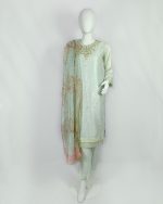 3 PIECES - Hand Embroidered Shirt with Trouser & Printed Dupatta - Image 2