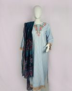 2 PIECES - Hand Embroidered Shirt with Printed Dupatta - Image 2