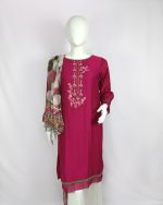 2 PIECES - Hand Embroidered Shirt with Printed Dupatta - Image 2