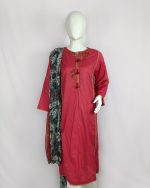 2 PIECES - Hand Embroidered Shirt with Printed Dupatta - Image 2