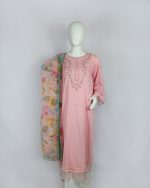 2 PIECES - Hand Embroidered Shirt with Printed Dupatta - Image 2