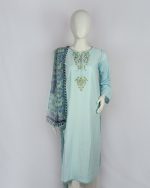 2 PIECES - Hand Embroidered Shirt with Printed Dupatta - Image 2